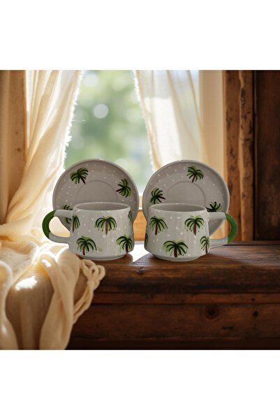 Çiporcal Classic Palm 2Pcs Plate Hand Decor Mug Set