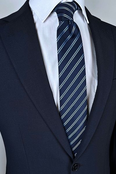 1001 Kravat Navy Blue Striped 8 cm Wide Classic Tie