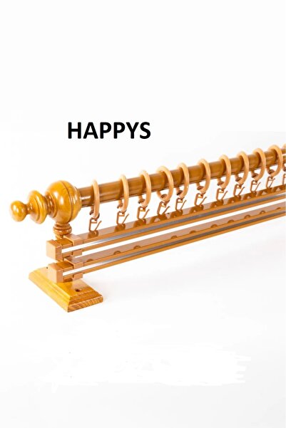 BonicasaArt Meşe Başlıklı Ahşap Rustik Perde Askısı - Çift Raylı 200cm