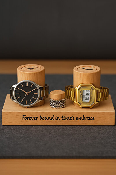 ESLENTA Masif Ahşap Anne Baba Saat & Yüzük Standı