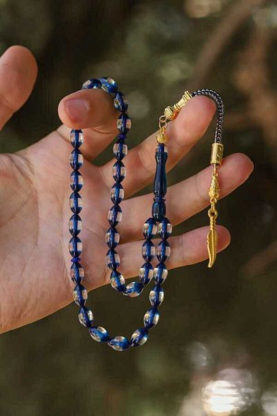 Midyat Gümüş Dünyası Men's Vernier Powder Amber Rosary with Yellow Tassel Design
