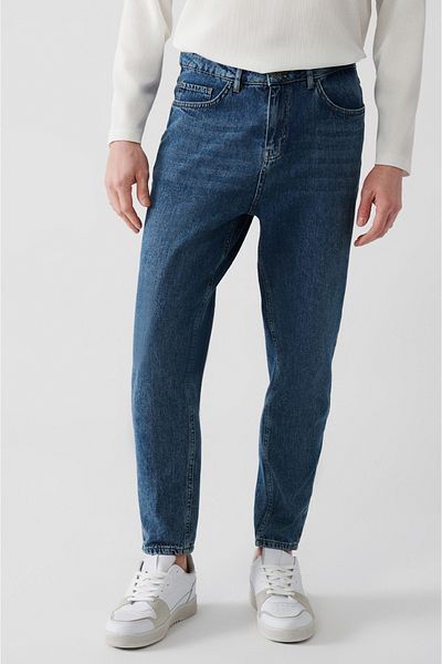 Avva Men's Blue Random Wash 100% Cotton Jean Pants E 003548
