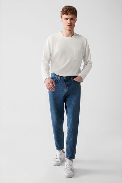 Avva Men's Blue Random Wash 100% Cotton Jean Pants E 003548