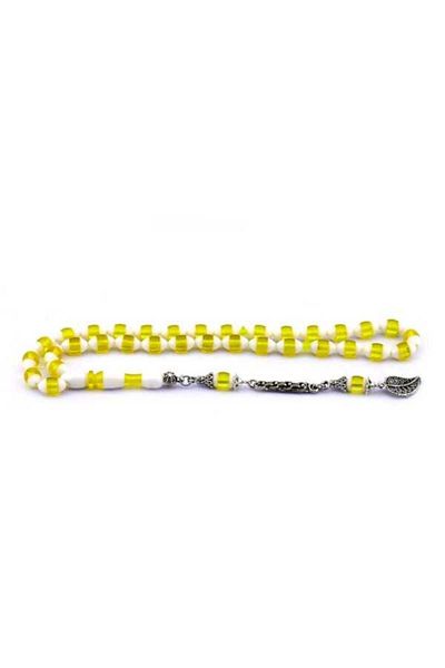 Midyat Gümüş Dünyası Yellow White Powder Amber Prayer Beads