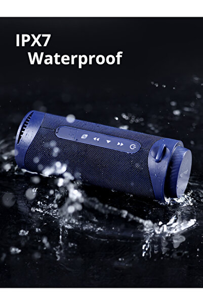 Tronsmart مكبر صوت محمول من ترونسمارت T7 بتقنية البلوتوث 5.3، مقاوم للماء IPX7، مزود بإضاءة LED، وبطاقة Micro SD/TF - (أزرق)
