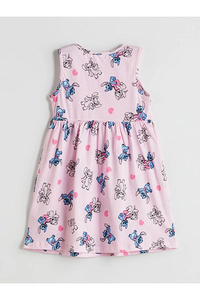 LC Waikiki Pink Crew Neck Printed Girl's Dress