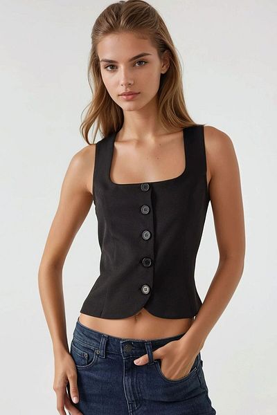 Hiccup Slim Fit Square Neck Vest