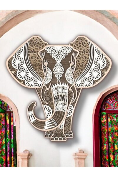 Afra Sanat Dekor Fil Duvar Dekoru Katmanlı Ahşap 75x75 cm | Modern Bohem Stil