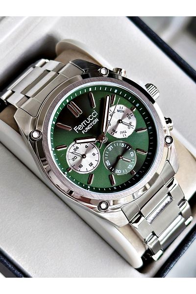 Ferrucci Silver Color Functions Active Classic Steel Band Men Wristwatch + Bracelet