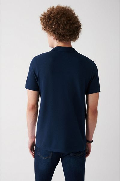 Avva Ανδρικό μπλουζάκι Navy Blue 100% Cotton Marine Printed Polo Neck T-shirt A31y1187