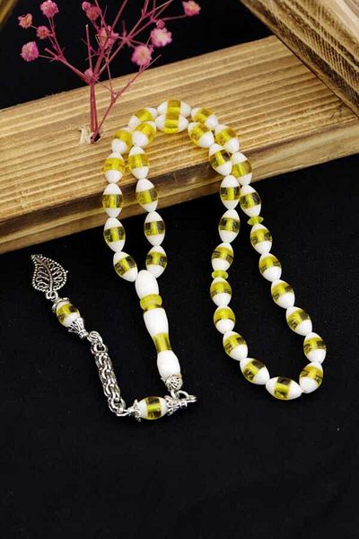 Midyat Gümüş Dünyası Yellow White Powder Amber Prayer Beads