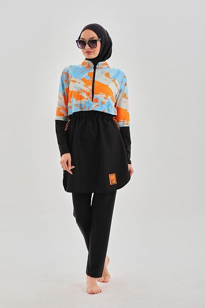 MAG FASHİON Large Size 4 Piece Full Covered Hijab Swimsuit with Gel - Burkini