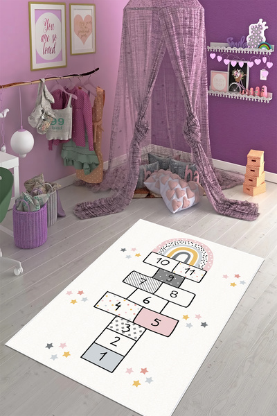 CENTER AVM Seksek Çocuk Odası Halısı Leke Tutmaz Makinede Yıkanabilir Kaymaz ...