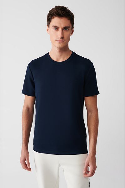 Avva Ανδρικό μπλουζάκι με μαλακό κούμπωμα Navy Blue Crew Neck A31y1003