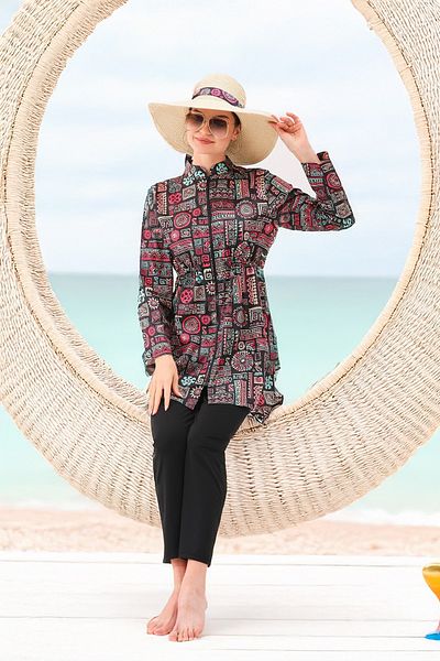 MAG FASHİON Plus Size 2 Piece Hijab Swimsuit - Burkini with Zipper on the Neck and Full Coverage