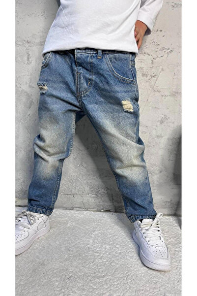 ZARİNA Mavi Yırtıklı Çocuk Unisex Jean Pantolon