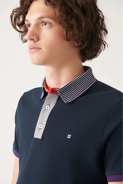 Avva Men's Navy Blue 100% Cotton Polo Collar T-Shirt A31Y1166