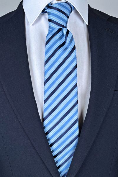 1001 Kravat Navy Blue Striped 8 cm Wide Tie