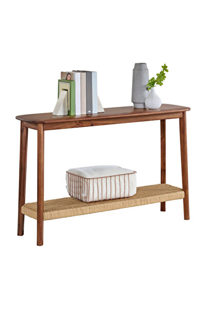 Generic Console Table 120x40x75cm - Classic-looking Elegant Wooden Entryway Table with Woven Shelf Brown