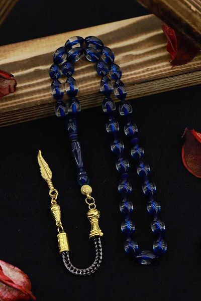 Midyat Gümüş Dünyası Men's Vernier Powder Amber Rosary with Yellow Tassel Design
