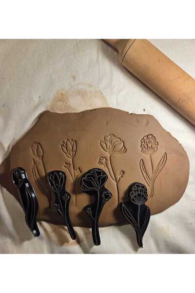 Enbceramic 12 CM 4 ADET ÇİÇEK BASKISI SERAMİK POLİMER KİL KALIP