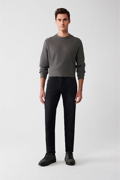 Avva Men's Anthracite Antique Washed Flexible Jean Trousers E 003512