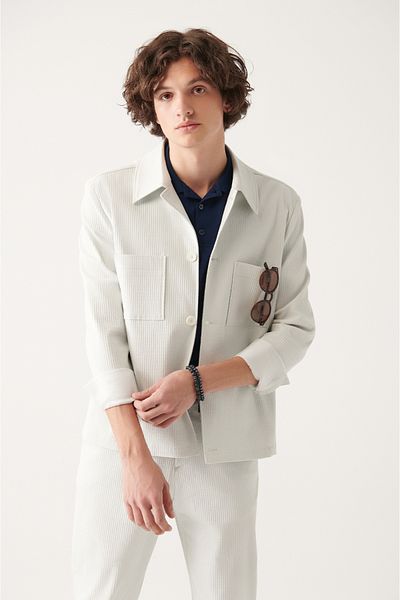 Avva Ανδρικό ανοιχτό γκρι Dobby Unlined Classic γιακά παλτό A31y6019