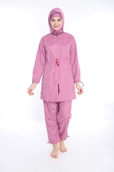 TUTUYA TEXTIL Lace-Up Detailed Hijab Swimsuit, Zippered Suit Oversized