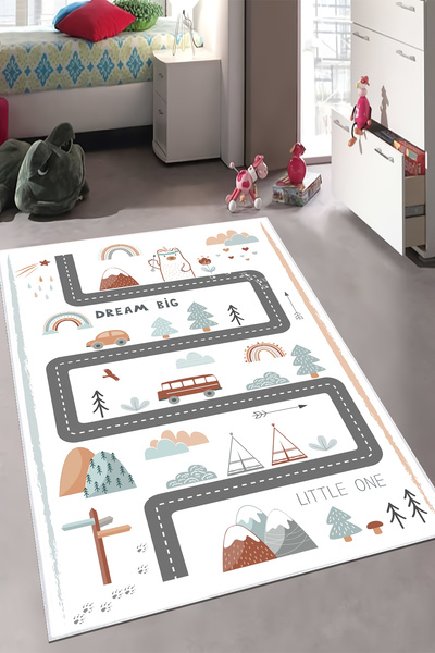 CENTER AVM Beyaz Çocuk Odası Halısı Leke Tutmaz Makinede Yıkanabilir Kaymaz T...