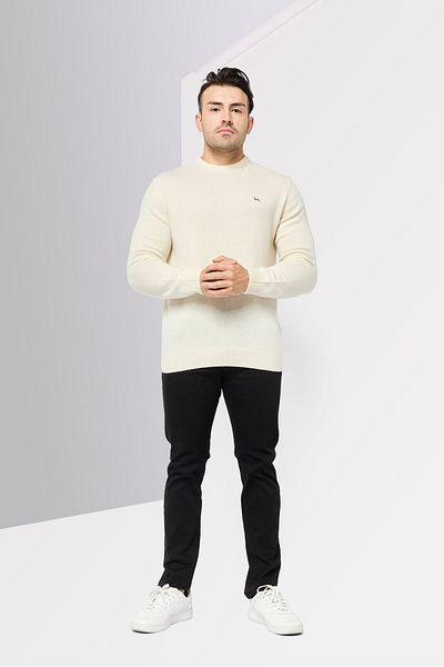 Harmont & Blaine Men Round Neck Embroidered Logo Sweater, Off White