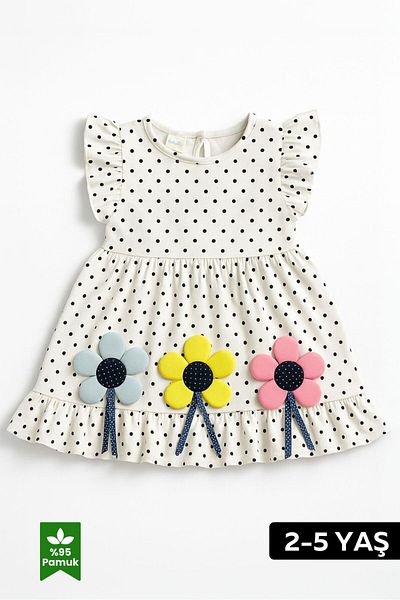 Via Girls Girl's Dress 95% Cotton Polka Dot Flower Pattern Summer Comfortable Casual Dress |   2-5 Years
