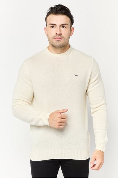Harmont & Blaine Men Round Neck Embroidered Logo Sweater, Off White