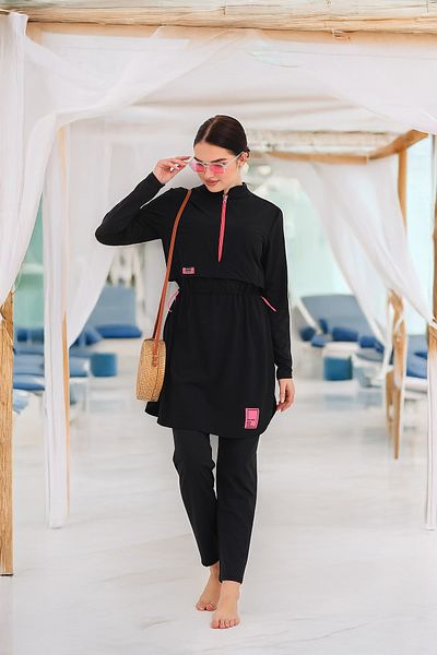 MAG FASHİON Large Size 4 Piece Full Covered Hijab Swimsuit with Gel - Burkini