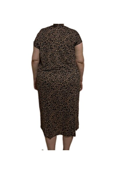 İpek Women's Short Sleeve Plus Size Leopard Print 100% Cotton Nightgown/Dress