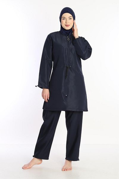 TUTUYA TEXTIL Lace-Up Detailed Hijab Swimsuit, Zippered Suit Oversized