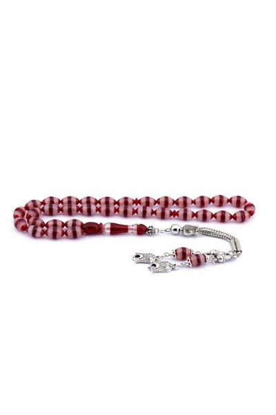 Midyat Gümüş Dünyası Red Off-White Powder Amber Prayer Beads