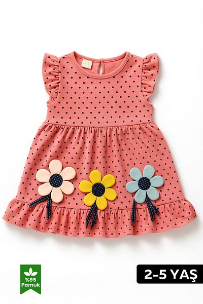 Via Girls Girl's Dress 95% Cotton Polka Dot Flower Pattern Summer Comfortable Casual Dress |   2-5 Years