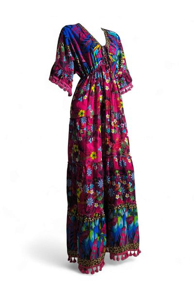 india Antica dress embroidered in classic summer colors, selection