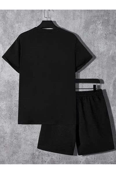 ALİKA Copy - Men's Plz Use It Printed Bottom Top Suit Black Shorts Black T-Shirt Casual Bottom Top Suit