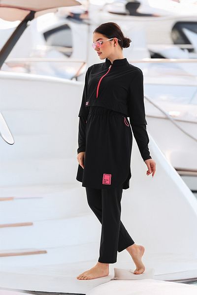 MAG FASHİON Large Size 4 Piece Full Covered Hijab Swimsuit with Gel - Burkini