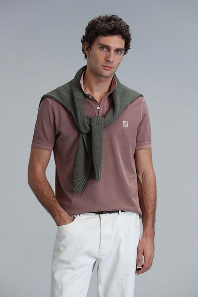 Lufian 111040163 Vernon Smart Polo Yaka Tişört Ανδρικό T-shirt Κανελή