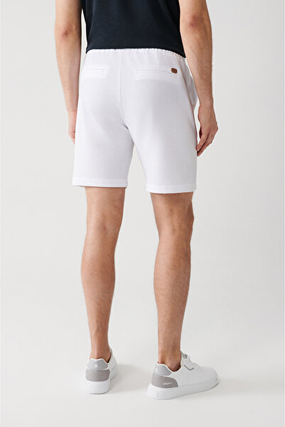 Avva Erkek Beyaz Kolay Ütülenebilir Beli Lastikli Bağcıklı Pamuklu Şort A31Y3731