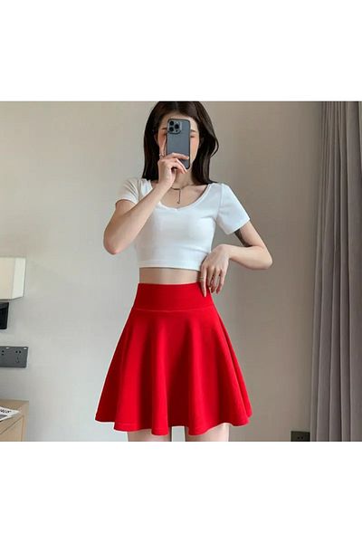 MAROVOAY High Waist Lycra Mini Flared Skirt