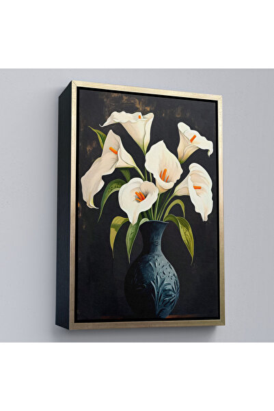 Oxyteez Flori albe într-o vază cu cadru de lemn Tablo-7555