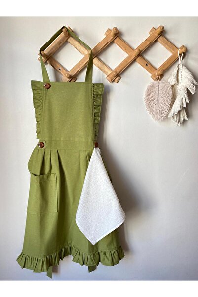 Hayalperest مريلة مطبخ بتفاصيل مكشكشة باللون الأخضر