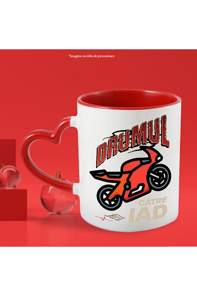 StoryGift Romania Cana cu Motocicleta rosie Motor Curse Pasiune Viteza Text Drumul Catre Iad, Cera, Cu Maner Inim