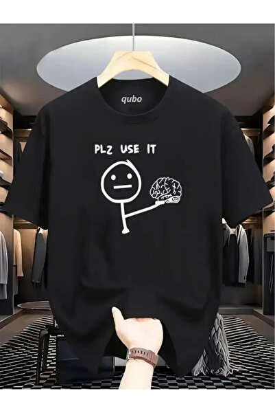 qubo sportswear & company Qubo Unisex oversize μπλουζάκι με τύπωμα από βαμβάκι και στρογγυλή λαιμόκοψη, μαύρο με κοντό μανίκι