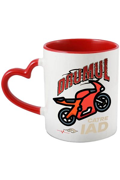StoryGift Romania Cana cu Motocicleta rosie Motor Curse Pasiune Viteza Text Drumul Catre Iad, Cera, Cu Maner Inim