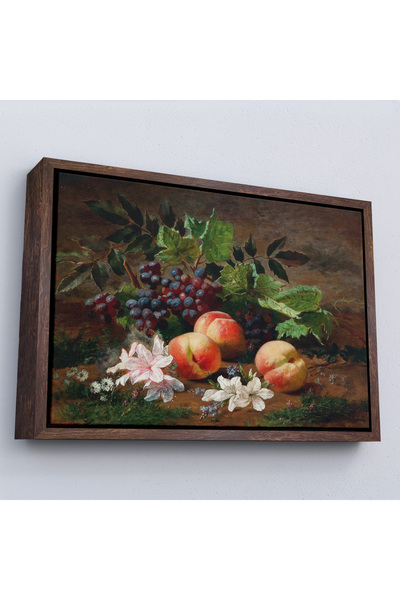 Oxyteez Pictură de piersici și struguri pe sol cu ​​cadru din lemn-7046