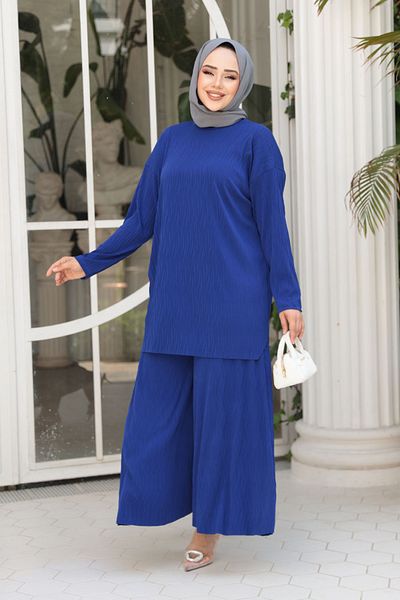 N.S NEVA STYLE Sax Blue Hijab Double Set 12941Sx